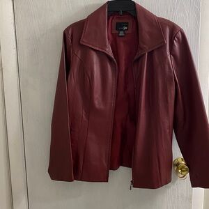 Style & Co Petite Genuine Brown Leather Coat Women's Small Full Zip